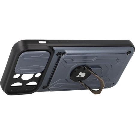 Etui Bizon Case Camshield Card Slot Ring do iPhone 14 Pro Max, szare