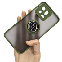 Etui z uchwytem na palec Bizon Case Hybrid Ring do Xiaomi 13, przydymione z zieloną ramką