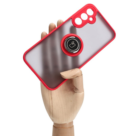 Etui z uchwytem na palec Bizon Case Hybrid Ring do Galaxy A24 4G, przydymione z czerwoną ramką