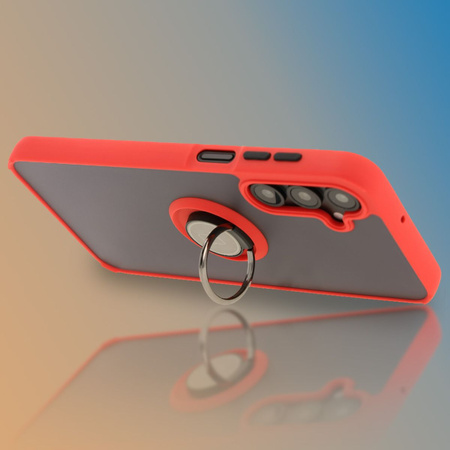 Etui z uchwytem na palec Bizon Case Hybrid Ring do Galaxy A16 4G/5G, przydymione z czerwoną ramką