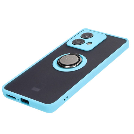 Etui z uchwytem na palec Bizon Case Hybrid Ring do Motorola Edge 40 Neo, przydymione z jasnoniebieską ramką