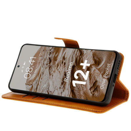 Etui z klapką Bizon Case Pocket do Realme 12+, brązowe