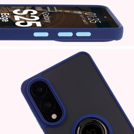 Etui z uchwytem na palec Bizon Case Hybrid Ring do Galaxy S25 Edge, przydymione z granatową ramką