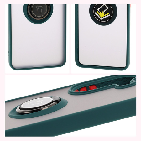 Etui z uchwytem na palec Bizon Case Hybrid Ring do Xiaomi Poco X7 Pro, przydymione z ciemnozieloną ramką
