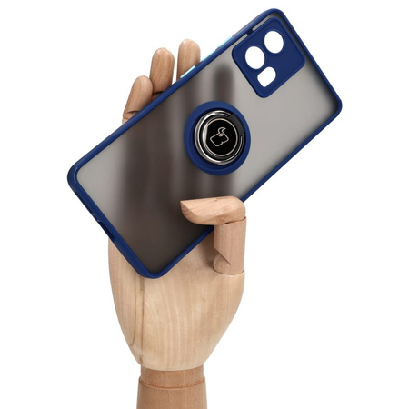 Etui z uchwytem na palec Bizon Case Hybrid Ring do Motorola Edge 30 Fusion, przydymione z granatową ramką