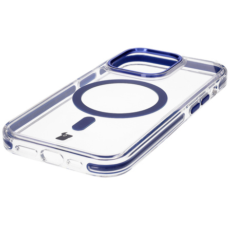 Etui z pierścieniem magnetycznym Bizon Case Marco do iPhone 14 Pro, przezroczyste z niebieską ramką