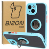 Etui z uchwytem na palec Bizon Case Hybrid Ring do iPhone 15, przydymione z jasnoniebieską ramką