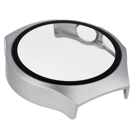 Etui ze szkłem do zegarka Bizon Case Watch Adamo do Huawei Watch 5 42 mm, satynowe srebrne