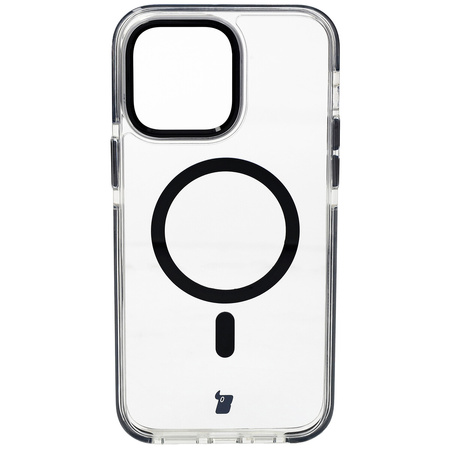 Etui z pierścieniem magnetycznym Bizon Case Marco do iPhone 14 Pro Max, przezroczyste z czarną ramką