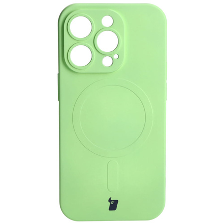 Etui silikonowe z pierścieniem magnetycznym Bizon Case Silicone Magnetic do iPhone 14 Pro, jasnozielone