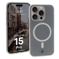 Etui z pierścieniem magnetycznym Bizon Case MatteO do iPhone 15 Pro, półprzezroczyste