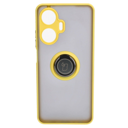 Etui z uchwytem na palec Bizon Case Hybrid Ring do Realme C55, przydymione z żółtą ramką