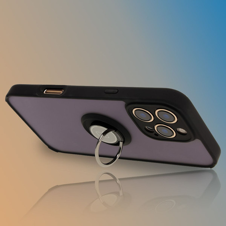 Etui z uchwytem na palec Bizon Case Hybrid Ring do iPhone 16 Pro Max, przydymione z czarną ramką