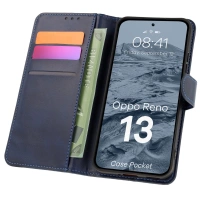 Etui z klapką Bizon Case Pocket do Oppo Reno13, granatowe