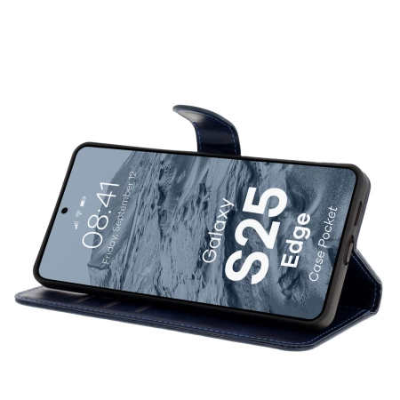 Etui z klapką Bizon Case Pocket do Galaxy S25 Edge, granatowe