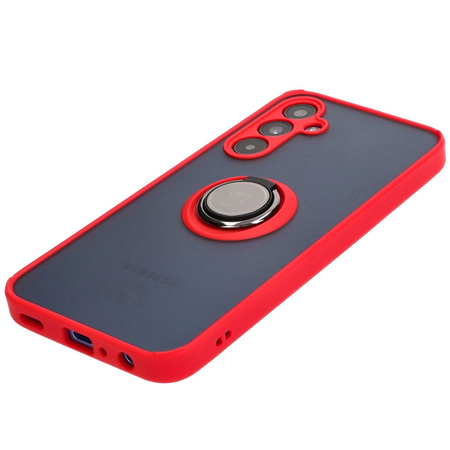 Etui z uchwytem na palec Bizon Case Hybrid Ring do Galaxy A25 5G, przydymione z czerwoną ramką