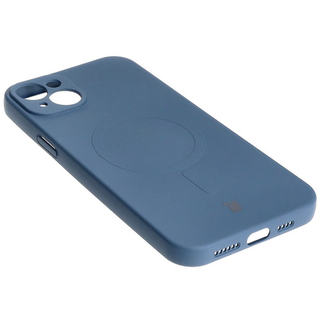 Etui silikonowe z pierścieniem magnetycznym Bizon Case Silicone Magnetic do iPhone 15 Plus, granatowe