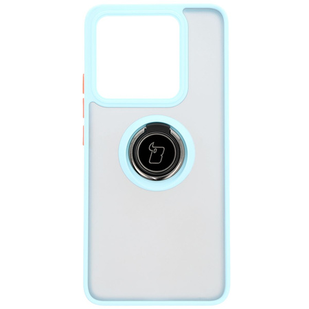 Etui z uchwytem na palec Bizon Case Hybrid Ring do Xiaomi 14T, przydymione z jasnoniebieską ramką