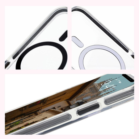 Etui z pierścieniem magnetycznym Bizon Case Marco do iPhone 12 Pro / 12, przezroczyste z czarną ramką