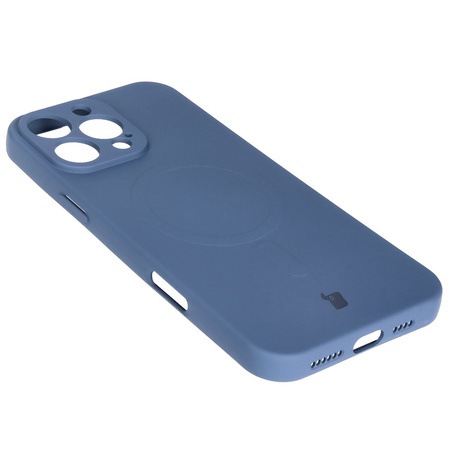 Silikonowe etui z pierścieniem magnetycznym Bizon Case Silicone Magnetic do iPhone 16 Pro Max, granatowe