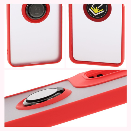 Etui z uchwytem na palec Bizon Case Hybrid Ring do Motorola Moto G05 / E15, przydymione z czerwoną ramką