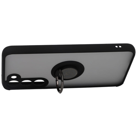 Etui z uchwytem na palec Bizon Case Hybrid Ring do Galaxy S23 Plus, przydymione z czarną ramką