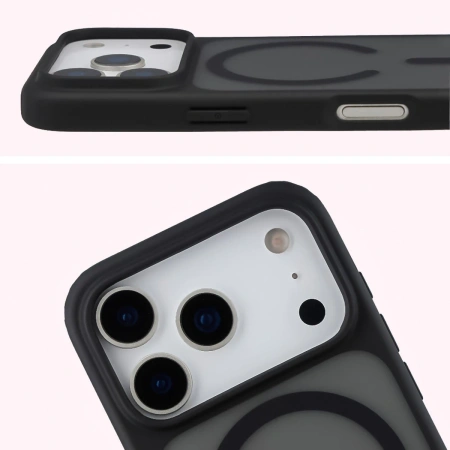 Etui z pierścieniem magnetycznym + szkło hartowane Bizon MatteO Pack do iPhone 17 Pro, przydymione-czarne