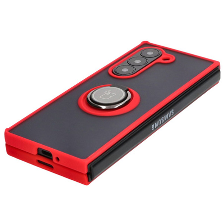 Etui z uchwytem na palec Bizon Case Hybrid Ring do Galaxy Z Fold6, przydymione z czerwoną ramką