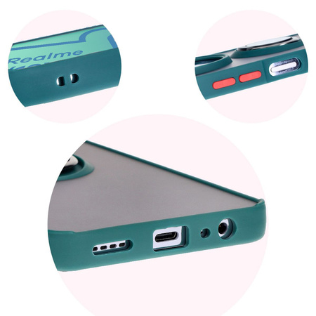Etui z uchwytem na palec Bizon Case Hybrid Ring do Realme 12 / 12x, przydymione z ciemnozieloną ramką