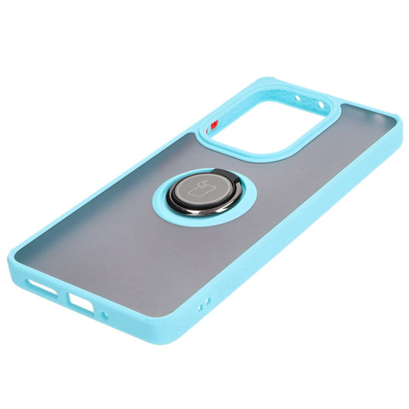 Etui z uchwytem na palec Bizon Case Hybrid Ring do Xiaomi Poco M6 Pro 4G / Xiaomi Redmi Note 13 Pro 4G, przydymione z jasnoniebieską ramką