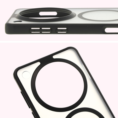Etui z pierścieniem magnetycznym Bizon Case MatteO do Oppo Find X8 Pro, półprzezroczyste z czarną ramką