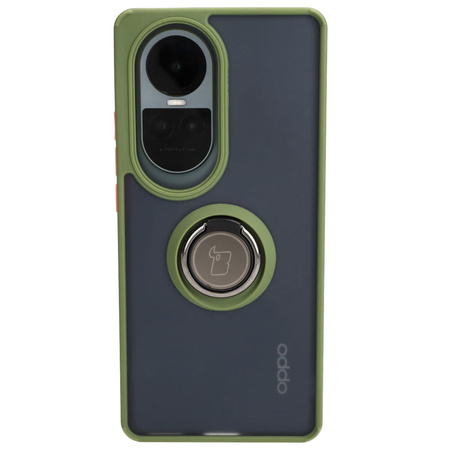 Etui z uchwytem na palec Bizon Case Hybrid Ring do Oppo Reno10 / 10 Pro, przydymione z zieloną ramką