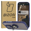 Etui z uchwytem na palec Bizon Case Hybrid Ring do iPhone 16 Pro, przydymione z granatową ramką