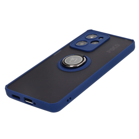 Etui z uchwytem na palec Bizon Case Hybrid Ring do Xiaomi Poco X5 Pro, przydymione z granatową ramką
