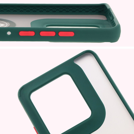 Etui z uchwytem na palec Bizon Case Hybrid Ring do Motorola Edge 50 Ultra, przydymione z ciemnozieloną ramką