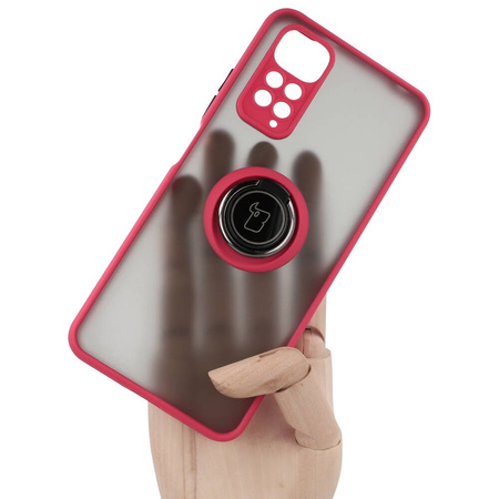 Etui z uchwytem na palec Bizon Case Hybrid Ring do Xiaomi Redmi Note 11 / 11S 4G, przydymione z czerwoną ramką