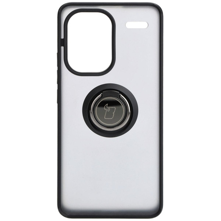 Etui z uchwytem na palec Bizon Case Hybrid Ring do Xiaomi Redmi Note 13 Pro+ 5G, przydymione z czarną ramką