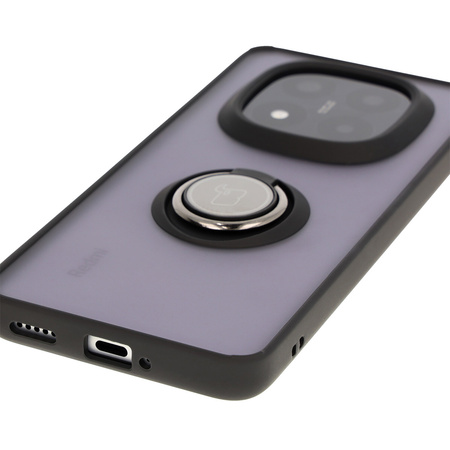 Etui z uchwytem na palec Bizon Case Hybrid Ring do Xiaomi Redmi Note 14 Pro Plus 5G, przydymione z czarną ramką