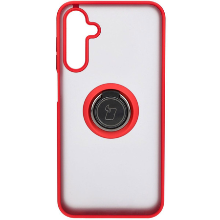Etui z uchwytem na palec Bizon Case Hybrid Ring do Galaxy M15 5G, przydymione z czerwoną ramką