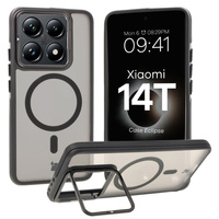 Etui z podstawką i pierścieniem magnetycznym Bizon Case Eclipse do Xiaomi 14T, przydymione z czarną ramką