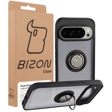 Etui z uchwytem na palec Bizon Case Hybrid Ring do Google Pixel 10 / 10 Pro, przydymione z czarną ramką