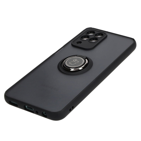Etui z uchwytem na palec Bizon Case Hybrid Ring do Galaxy M33 5G, przydymione z czarną ramką