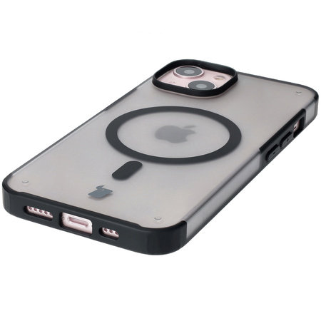 Etui z pierścieniem magnetycznym Bizon Case MatteO do iPhone 14 / Phone 13, półprzezroczyste z czarną ramką