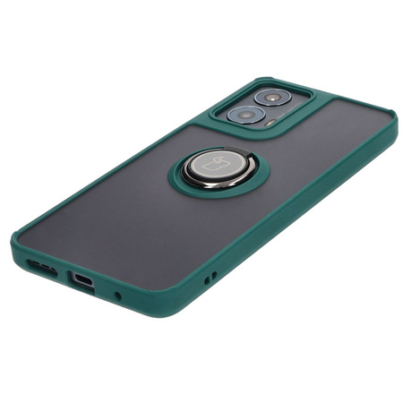 Etui z uchwytem na palec Bizon Case Hybrid Ring do Motorola Moto G04 / G24 / G24 Power, przydymione z ciemnozieloną ramką