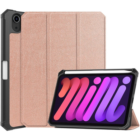 Etui Bizon Case Tab Lizard do iPad Mini (A17 Pro) 2024 / iPad Mini 6 2021, różowozłote