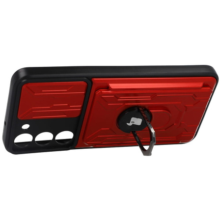 Etui Bizon Case Camshield Card Slot Ring do Galaxy S23 Plus, czerwone