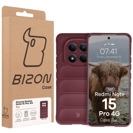 Pancerne etui Bizon Case Tur do Xiaomi Redmi Note 15 Pro 4G, burgundowe