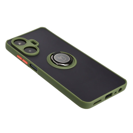 Etui z uchwytem na palec Bizon Case Hybrid Ring do Realme C55, przydymione z zieloną ramką