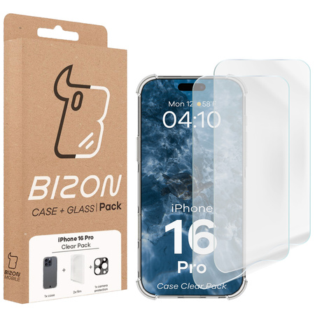 Etui + 2x szkło hartowane + szkiełko na obiektyw Bizon Case Clear Pack do iPhone 16 Pro