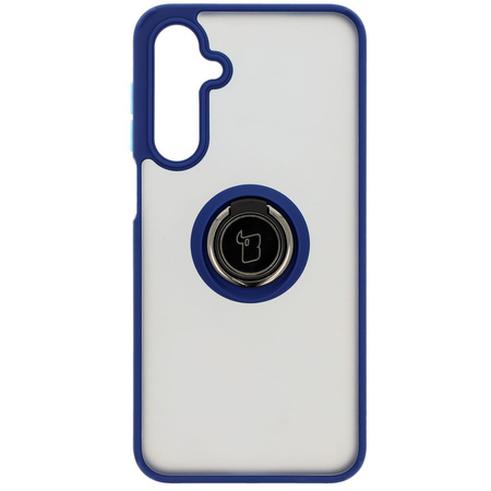Etui z uchwytem na palec Bizon Case Hybrid Ring do Galaxy A16 4G/5G, przydymione z granatową ramką